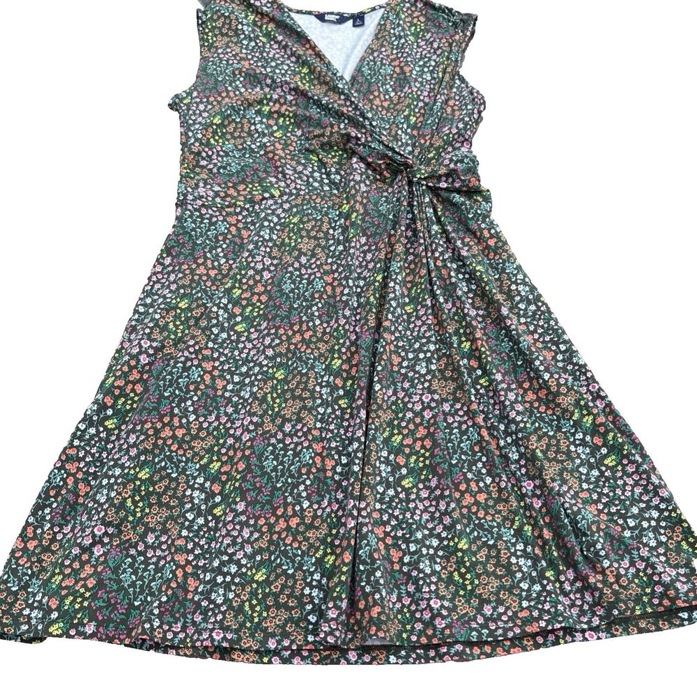 Lands End Dress Faux Wrap Brown Multicolor Floral Sleeveless Sz Large 14-16 - Picture 11 of 13